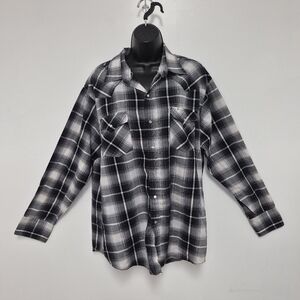 Ely Cattleman Pearl Snap Metallic Detailing Checkered Plaid Western Shirt sz XL